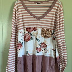 Floral Striped V-Neck Top